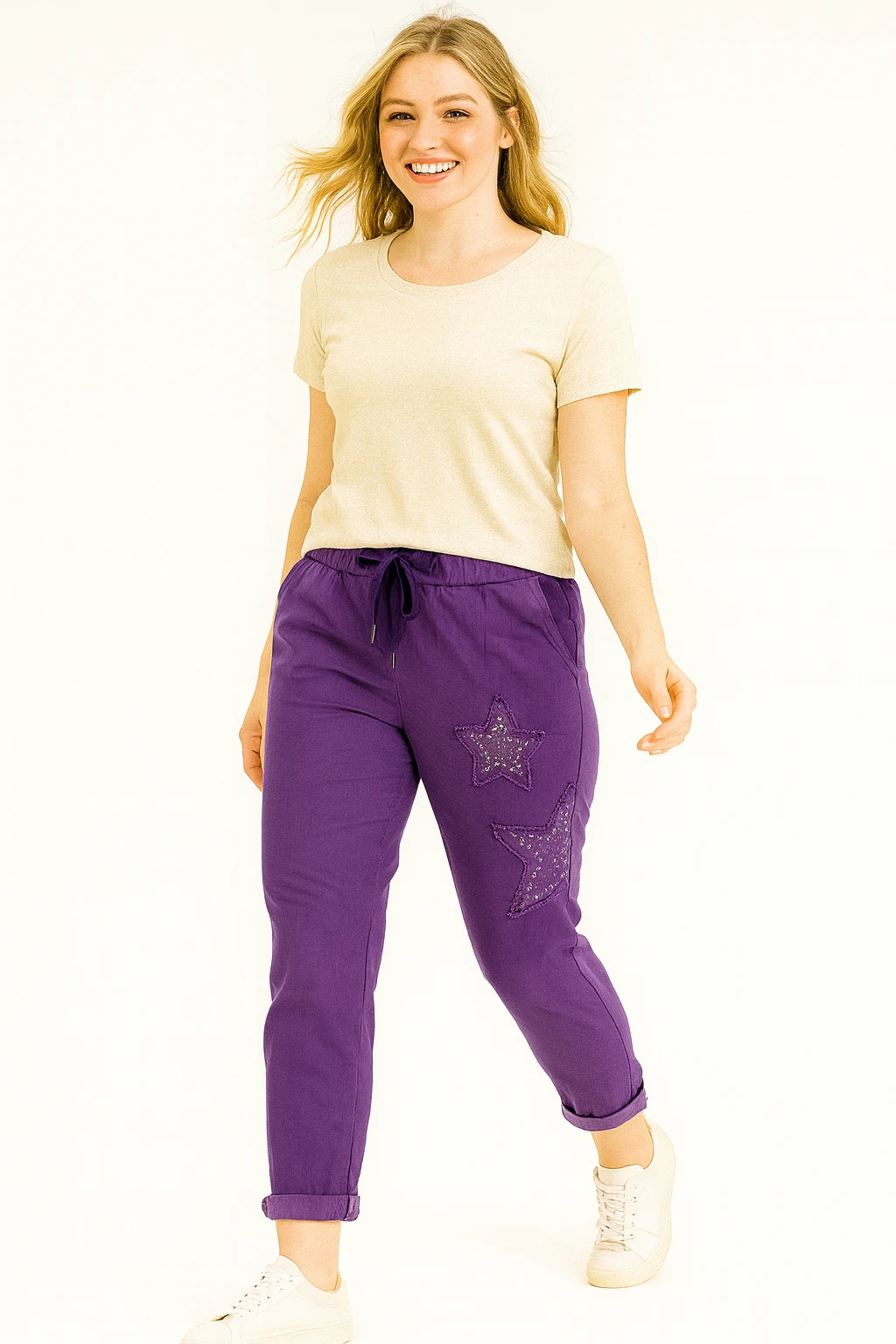 İtalyan Yıldız Detaylı Likralı Pantolon - MOR