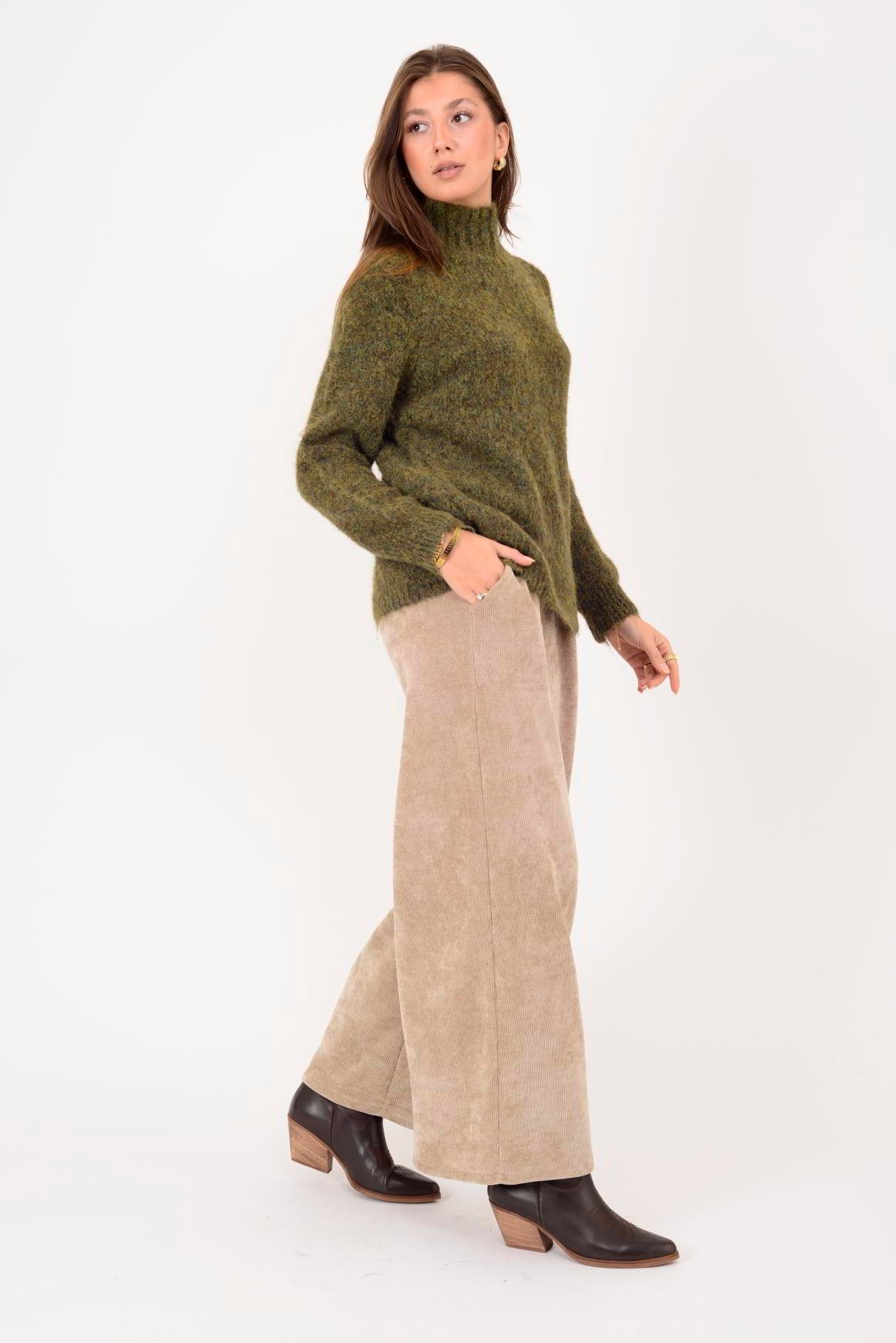 İtalyan Boğazlı Triko Kazak - HAKİ