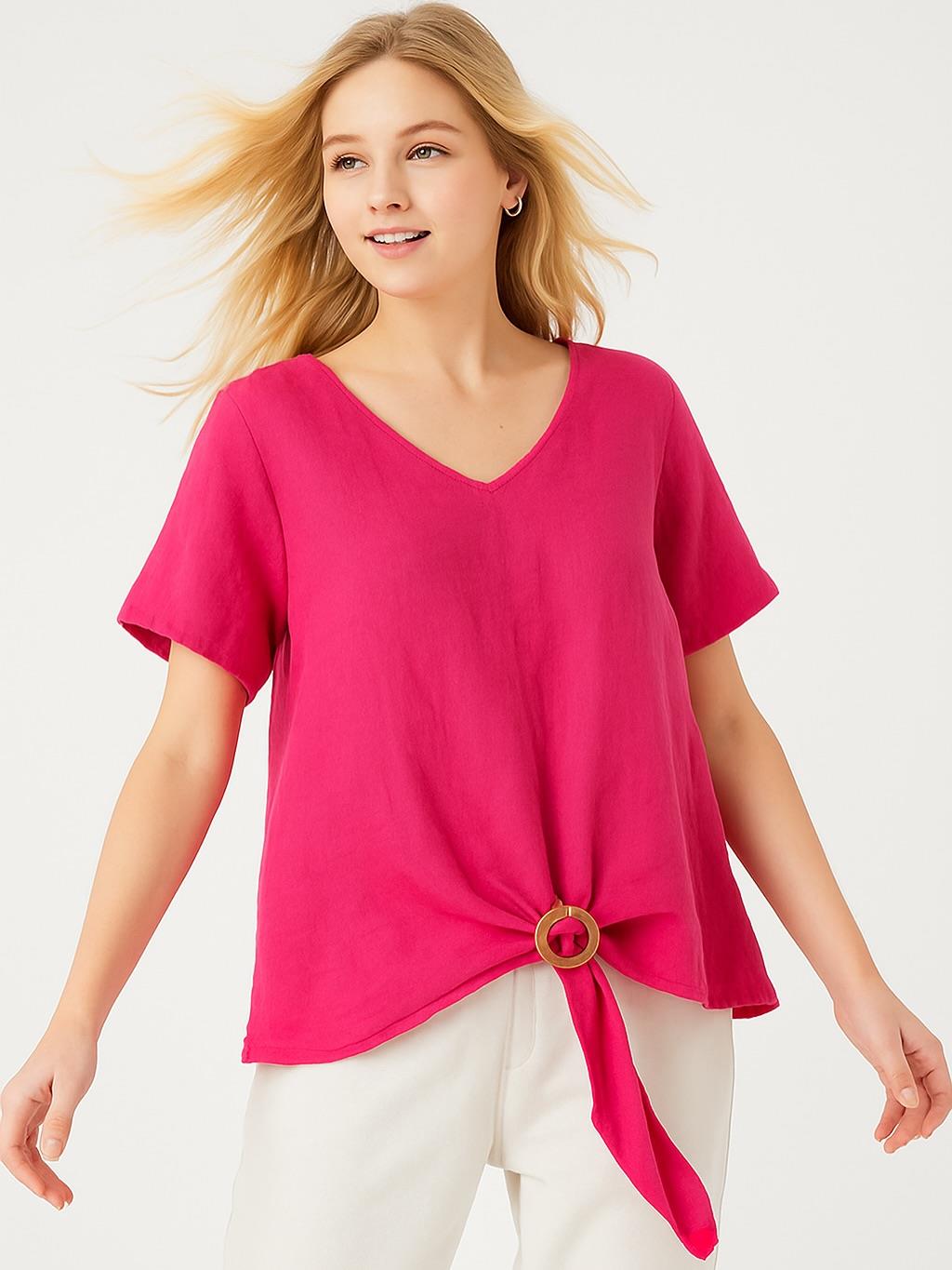 İtalyan Keten Bluz - FUŞYA