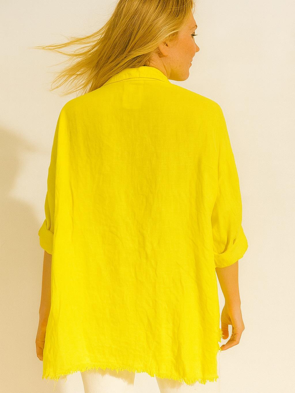 İtalyan Keten Dantel Detaylı Gömlek - SARI