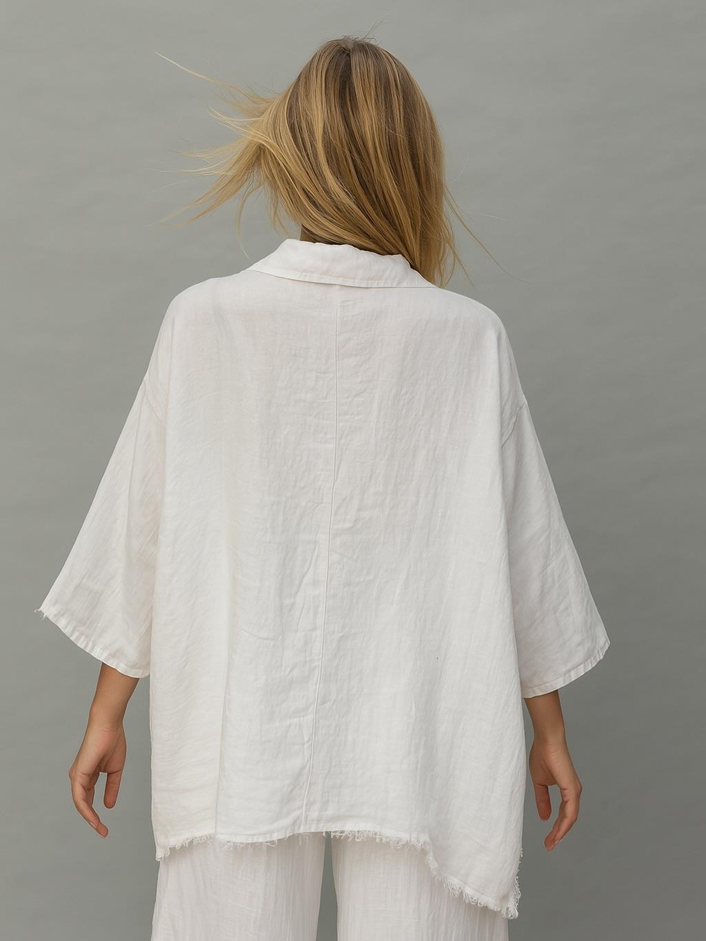 İtalyan Keten Tasarım Gömlek - BEYAZ