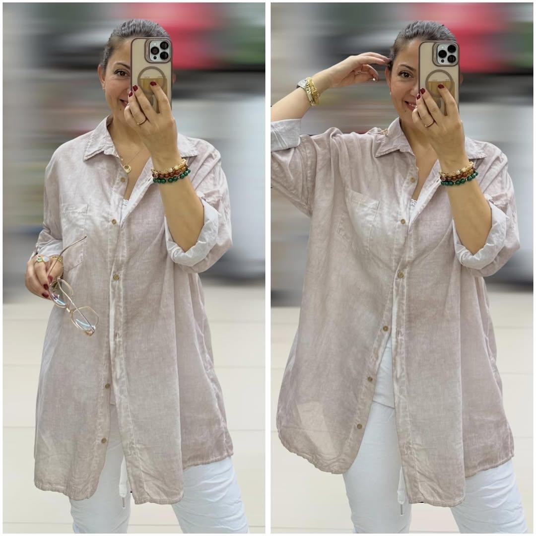 İtalyan Taşlanmış Pamuklu Coton Gömlek - BEJ