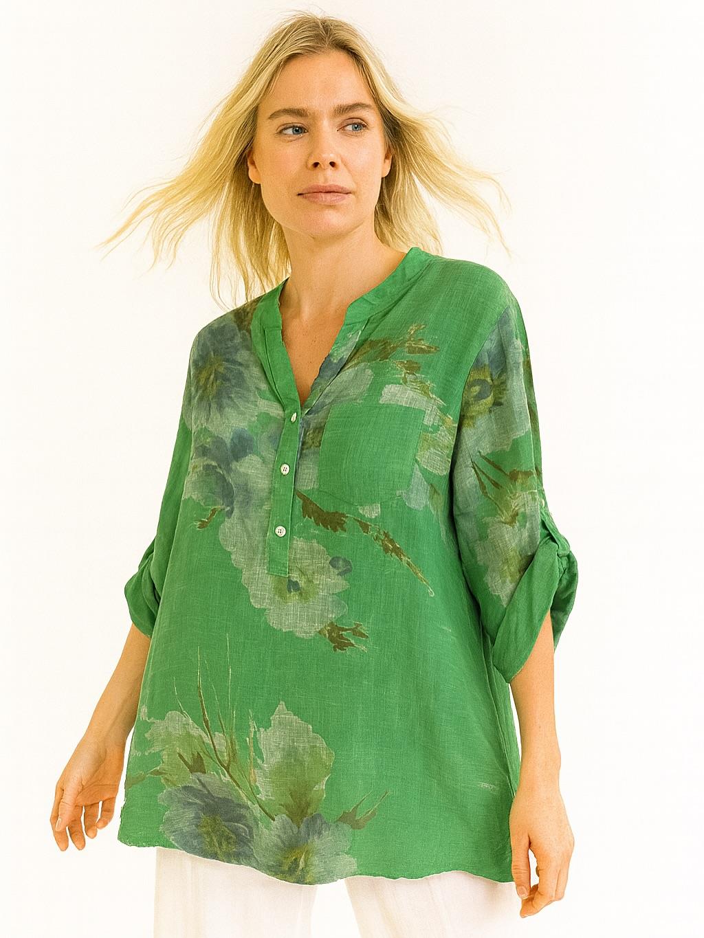 İtalyan Pamuk Keten Gömlek - YEŞİL