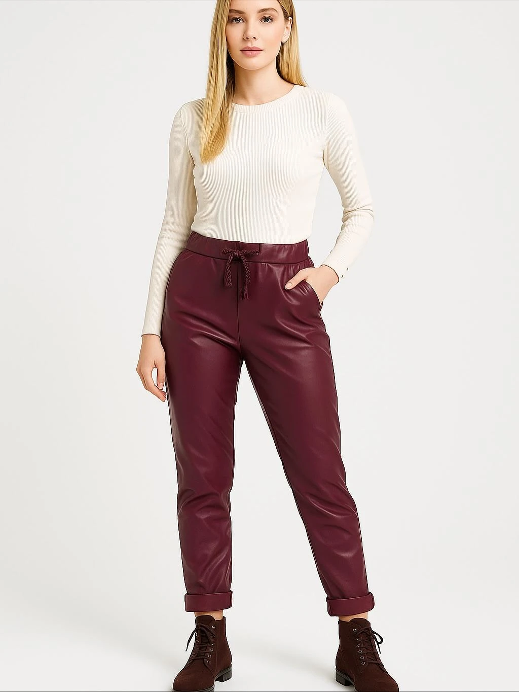 İtalyan Deri Pantolon - BORDO