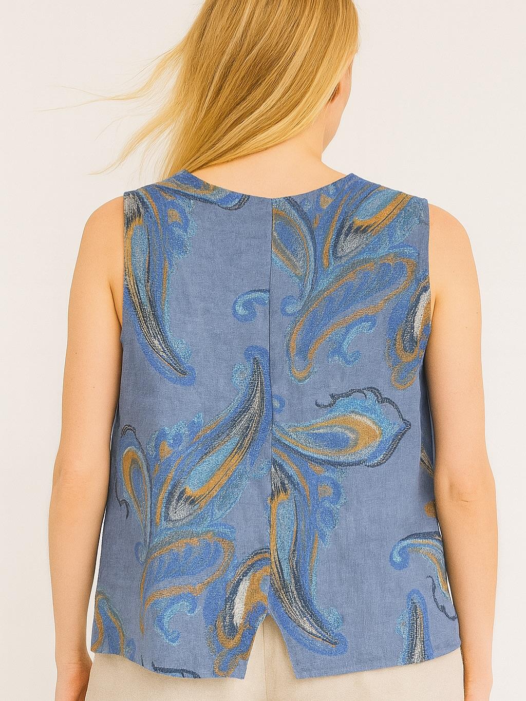 İtalyan Keten Yelek - MAVİ