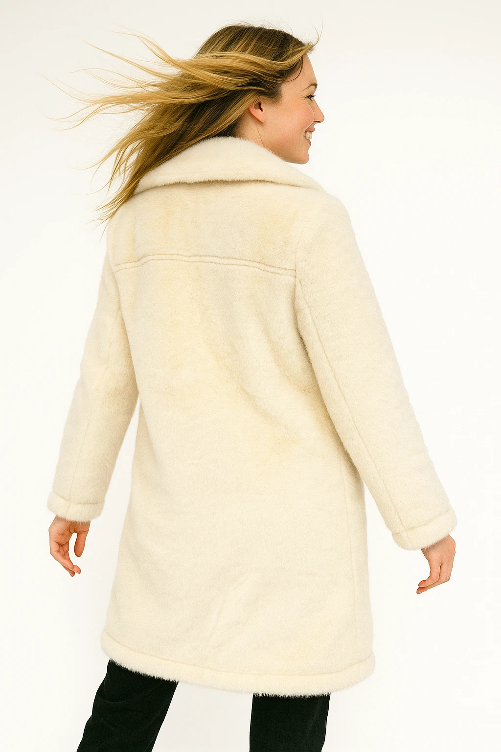 İtalyan Cep Detaylı Çift Taraflı Kürk - BEYAZ