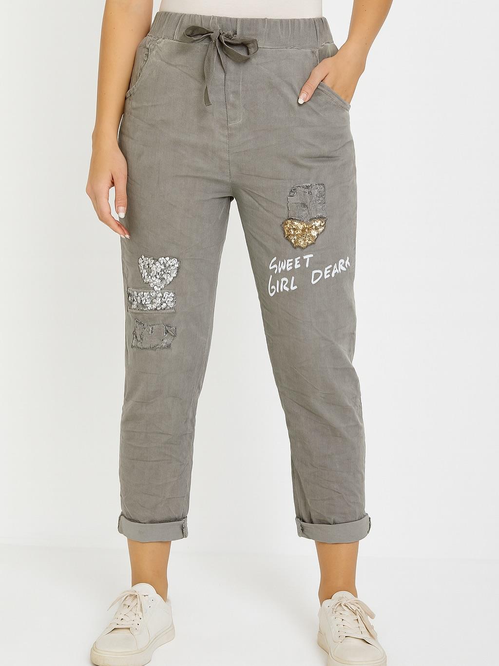 İtalyan Pul Payet Kalp Detaylı Likralı Pantolon - VİZON