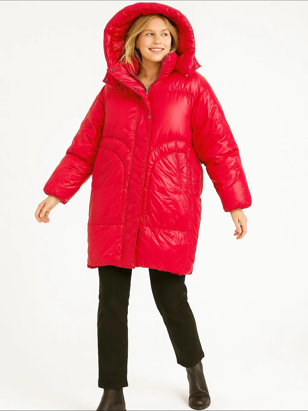 İtalyan Kapüşonlu Mont - KIRMIZI