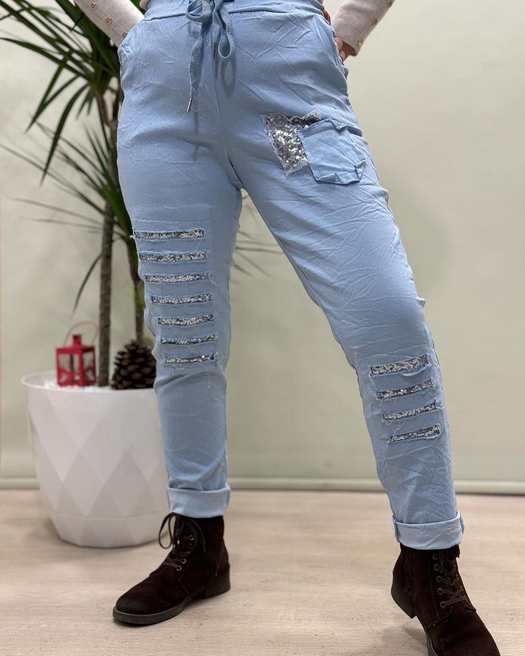 İtalyan Likralı Pantolon - MAVİ