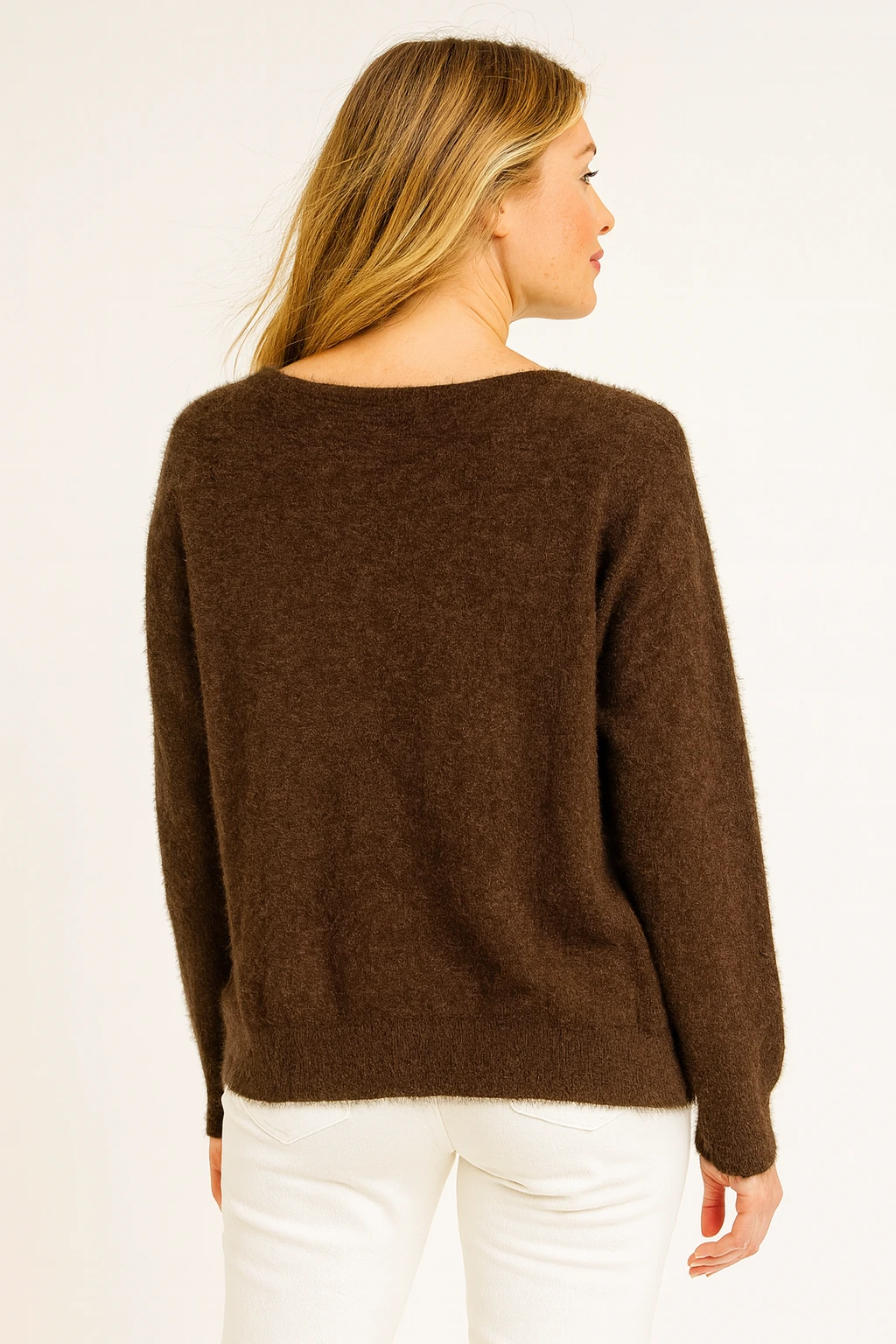 İtalyan Angora Çiçek Desen Kazak - KAHVERENGİ