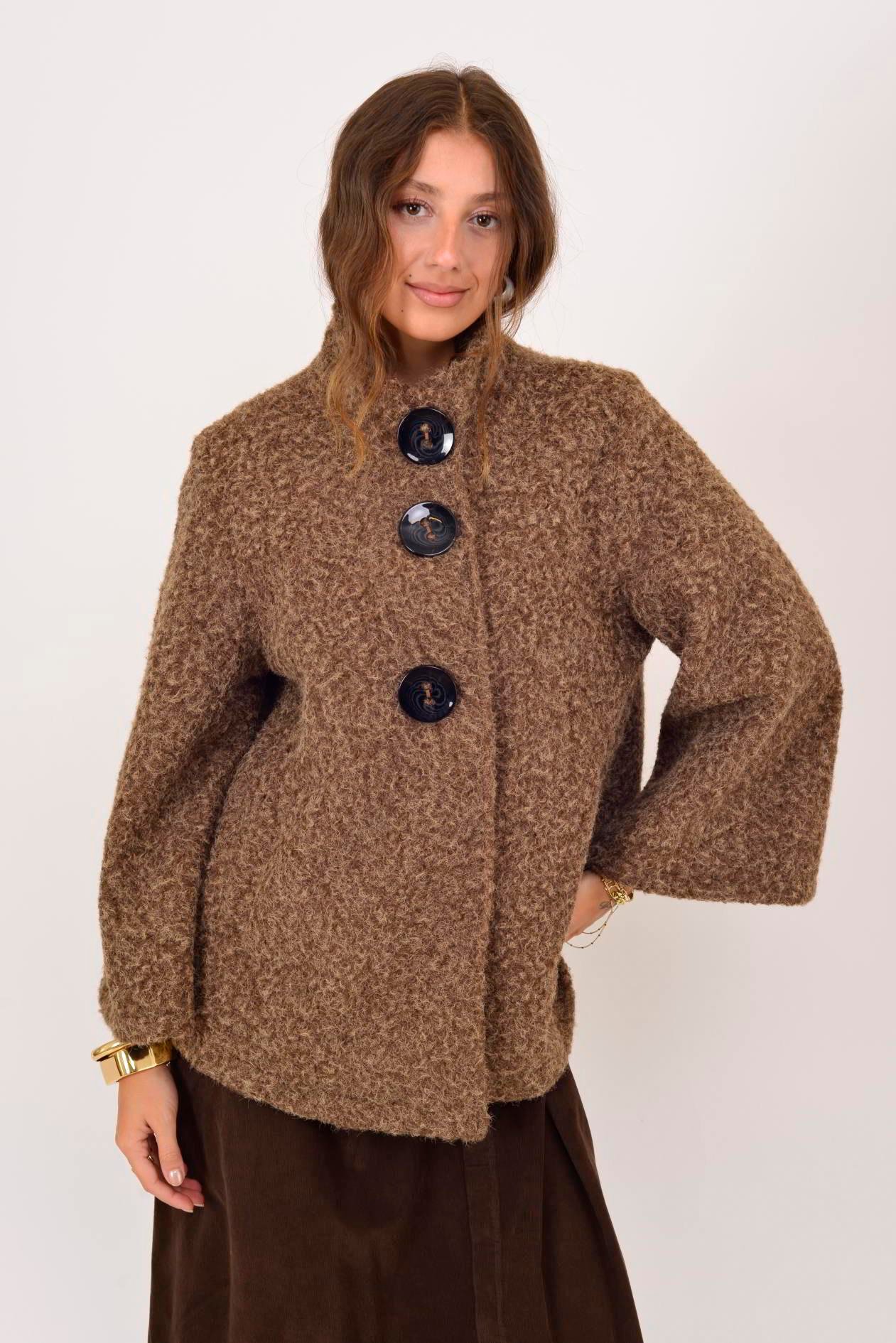 İtalyan Düğme Detaylı Keçe Ceket - KAHVERENGİ