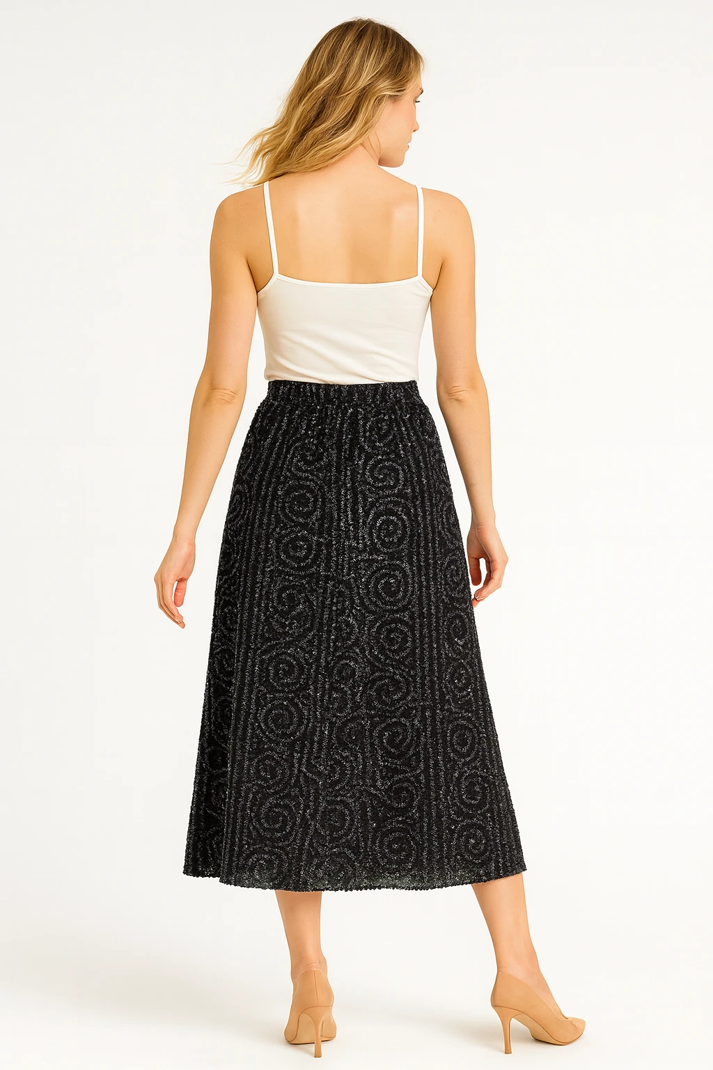 İtalyan Pul Payetli Etek - SİYAH