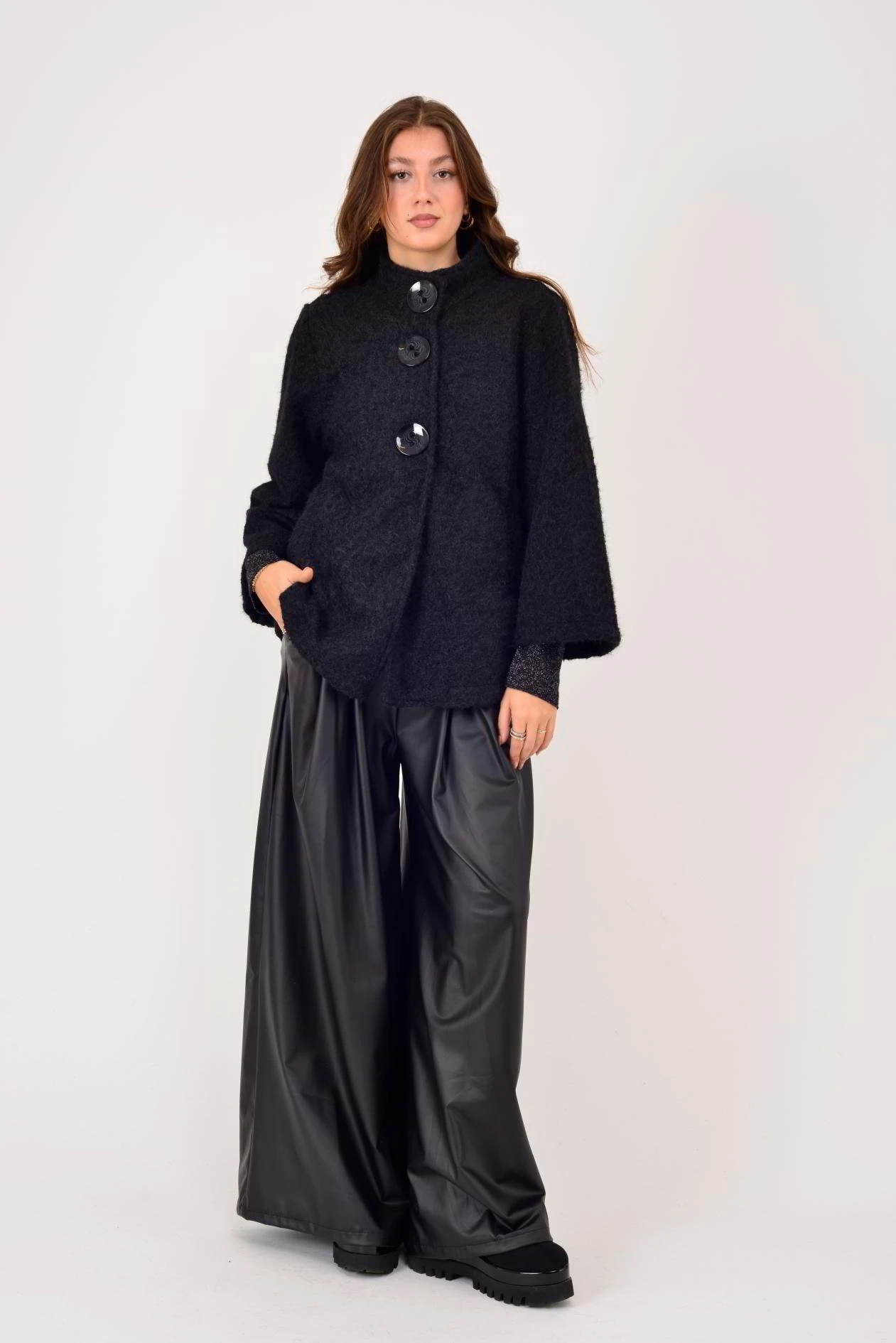 İtalyan Düğme Detaylı Keçe Ceket - SİYAH