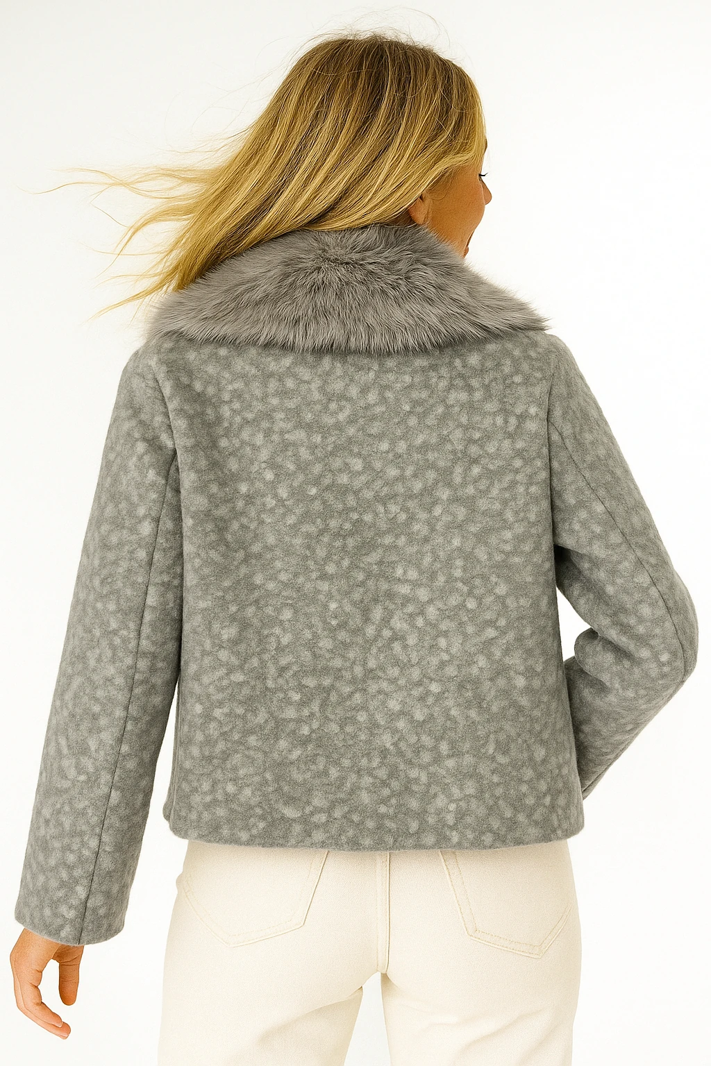 İtalyan Kürklü Yaka Keçe Ceket - GRİ