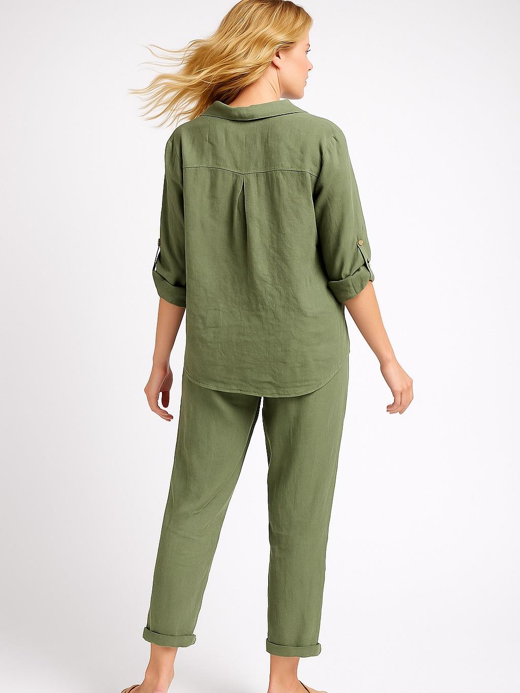 İtalyan Önden Bağlamalı Keten Takım - HAKİ