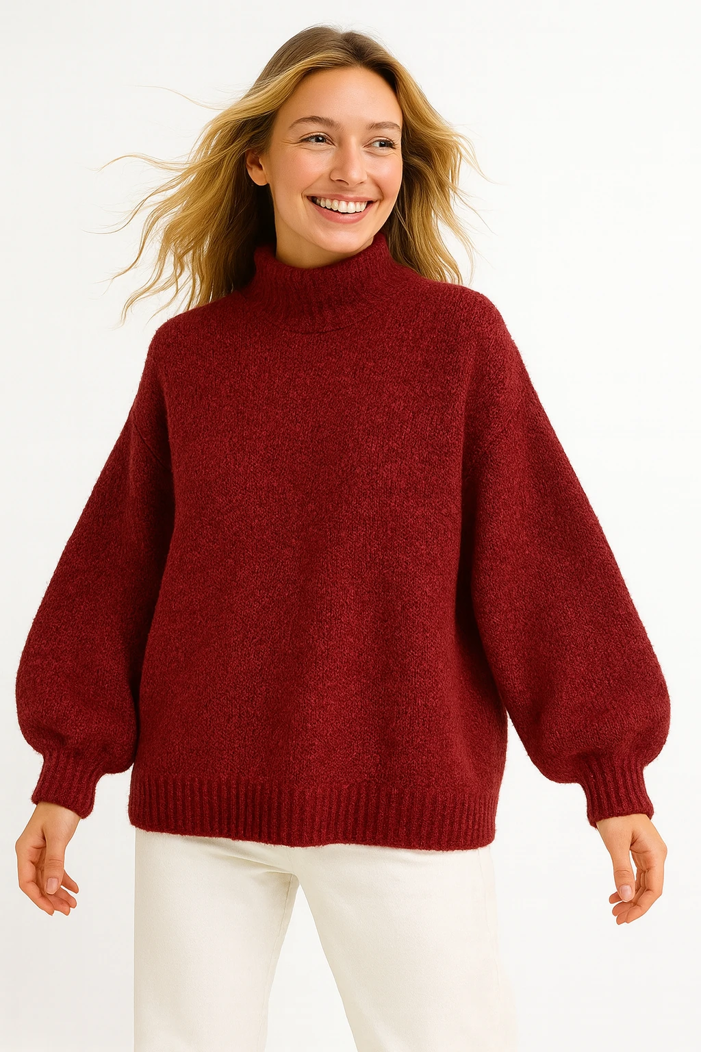 İtalyan Balıkçı Yaka Yün Kazak - BORDO