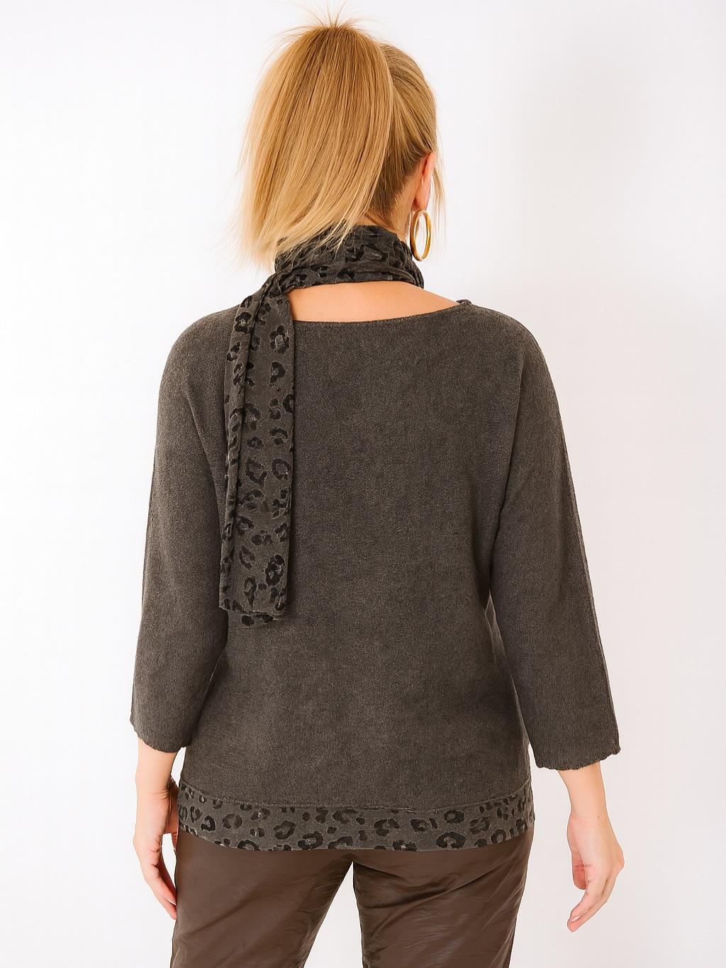 İtalyan Fularlı Triko Takım Bluz - ANTRASİT