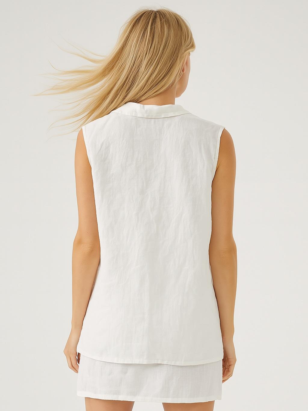 İtalyan Kravuze Keten Yelek - BEYAZ