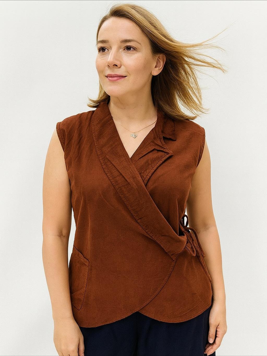 İtalyan Kadife Tasarım Yelek - KAHVERENGİ