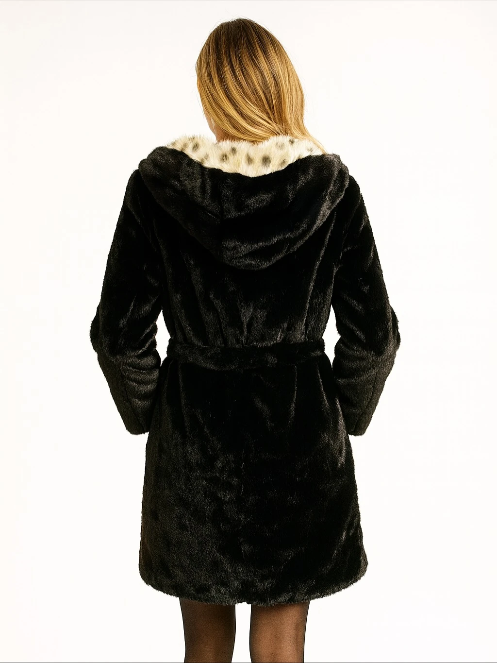 İtalyan Leopar Detaylı Kürk - SİYAH