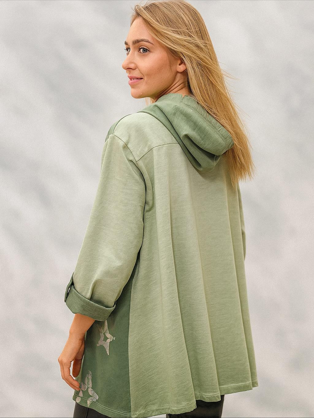 İtalyan Yıldız Desen Nubuk Bluz - YEŞİL