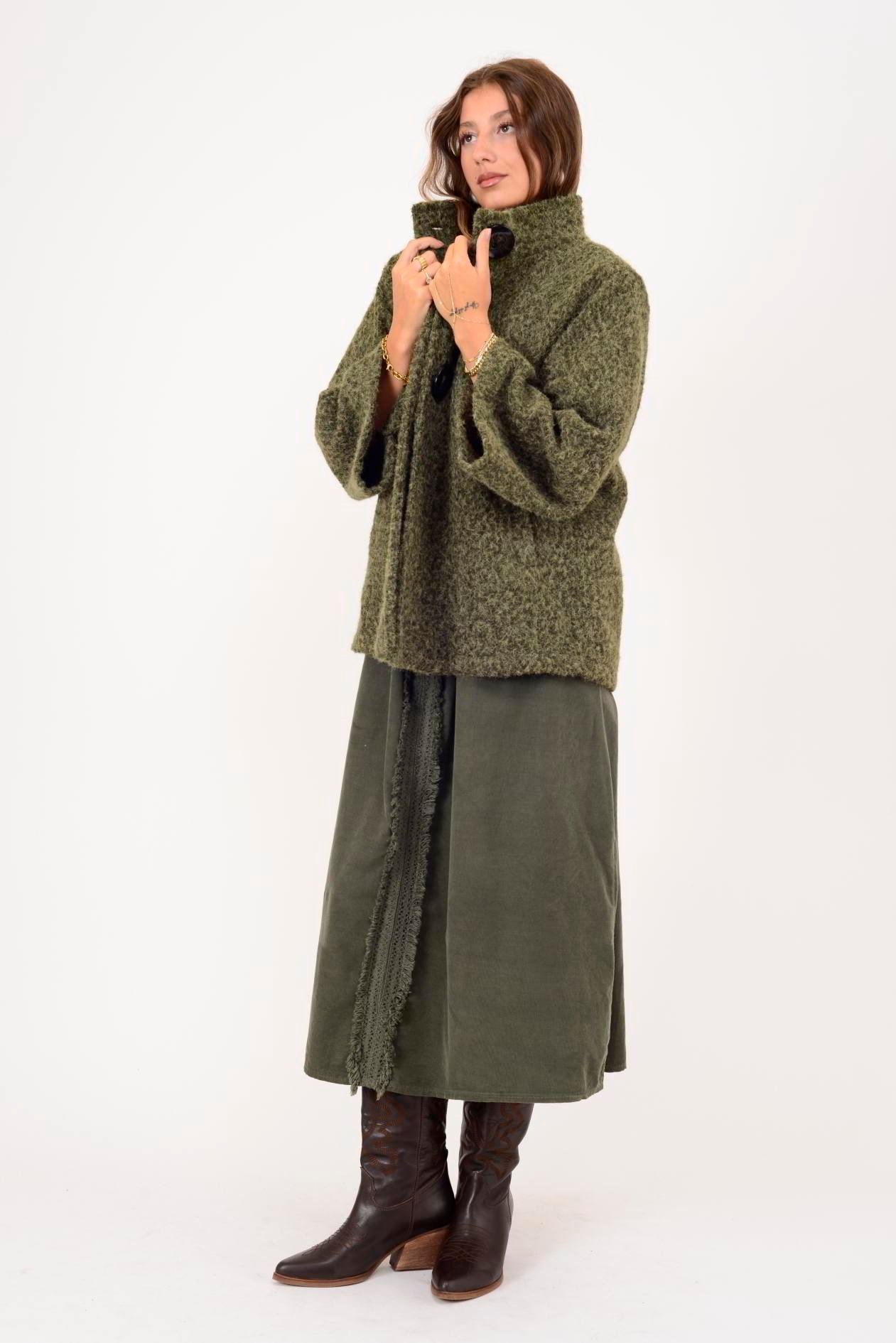 İtalyan Düğme Detaylı Keçe Ceket - HAKİ