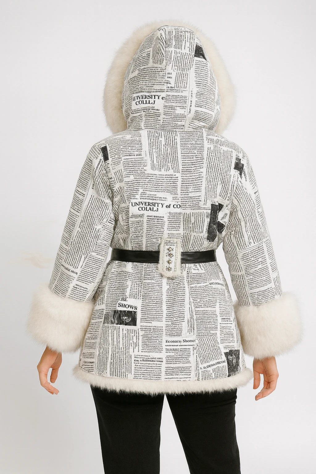 İtalyan Gazete Desenli Ceket - BEYAZ