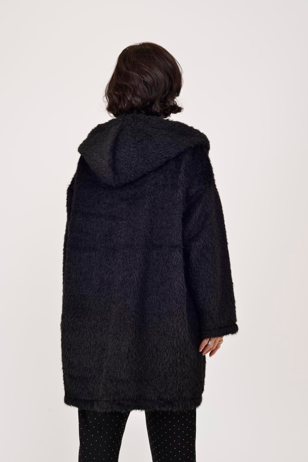 İtalyan Kapüşonlu Keçe Kaban - SİYAH