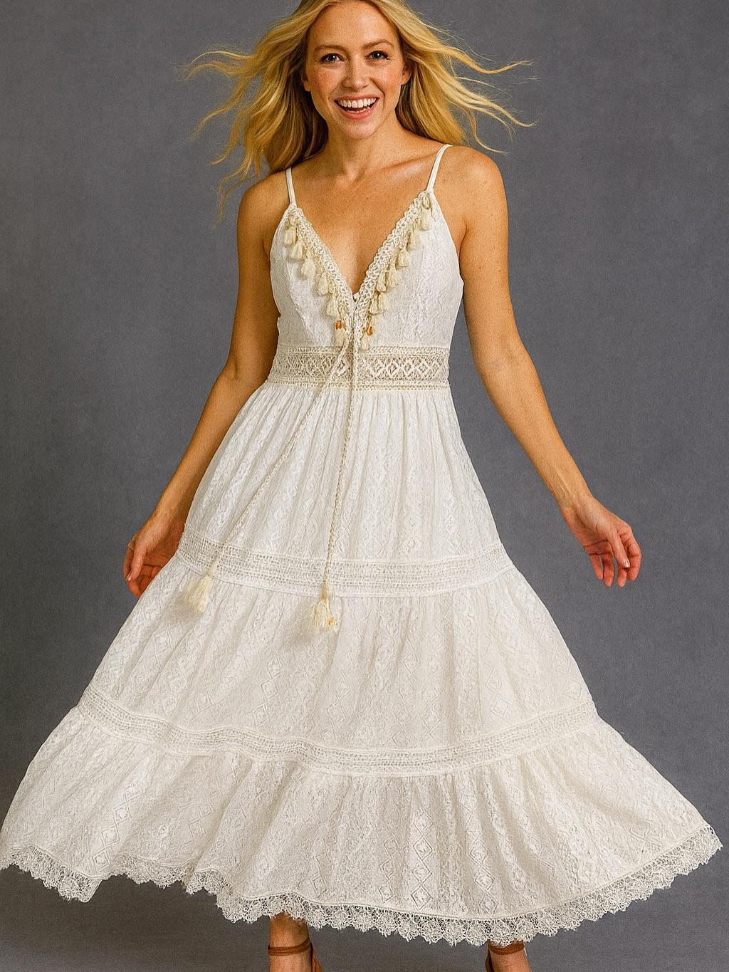 İtalyan Dantel Elbise - BEYAZ