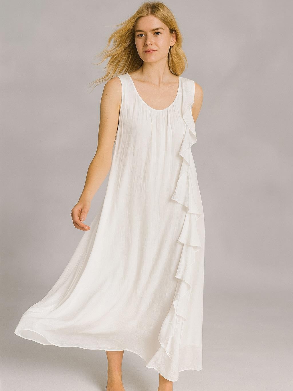 İtalyan İpek Elbise - BEYAZ