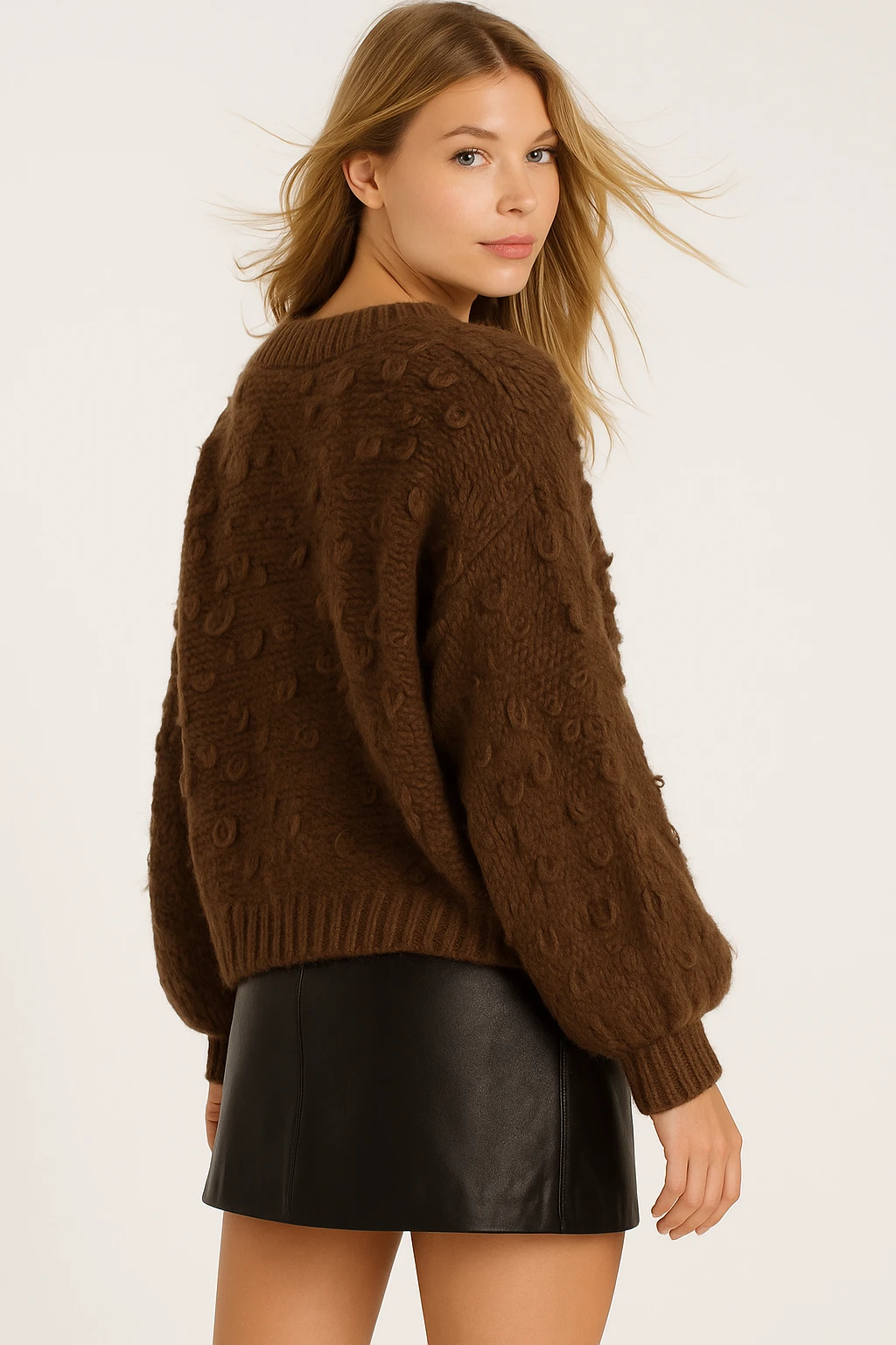 İtalyan Özel Tasarım Triko Bluz - KAHVERENGİ