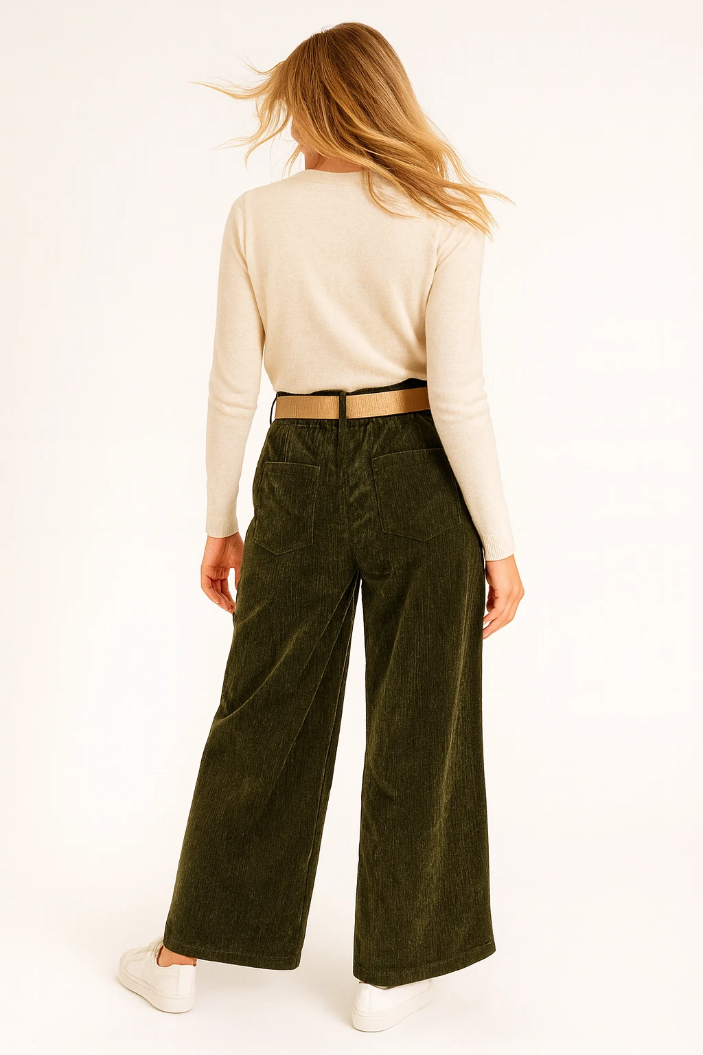 İtalyan Kadife Boru Paça Kemerli Pantolon - ZÜMRÜT YEŞİLİ