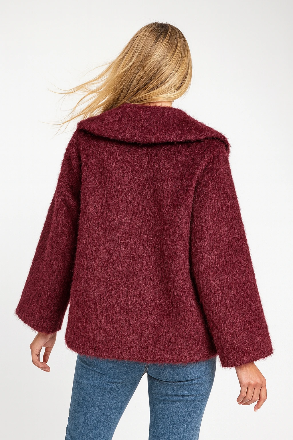 İtalyan Şal Yaka Keçe Ceket - BORDO
