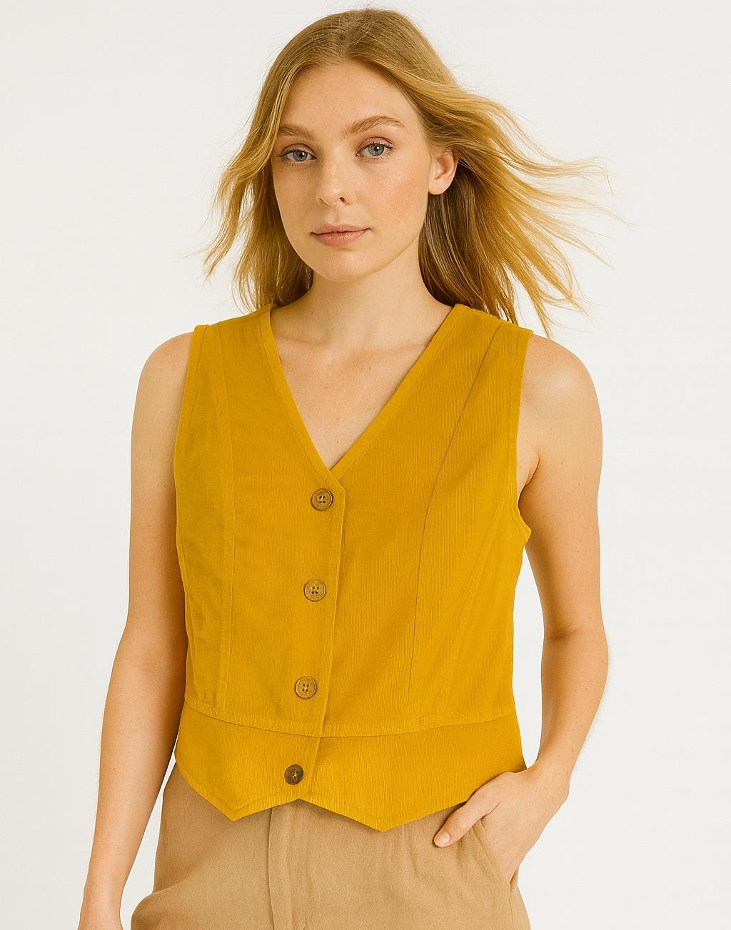 italyan Kısa Kadife Yelek - HARDAL