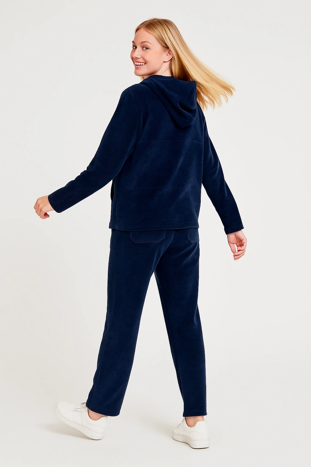 İtalyan Leopar Detaylı Kadife Takım - LACİVERT