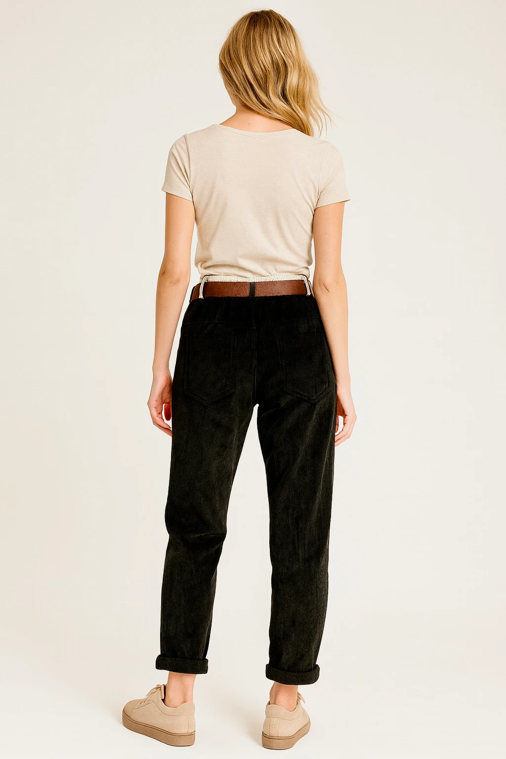 İtalyan Yıldız Detaylı Kadife Pantolon - SİYAH