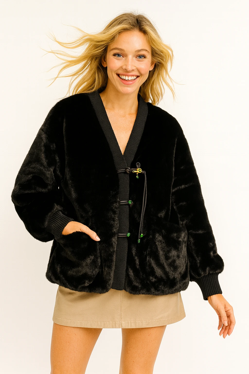 İtalyan Kürklü Ceket - SİYAH