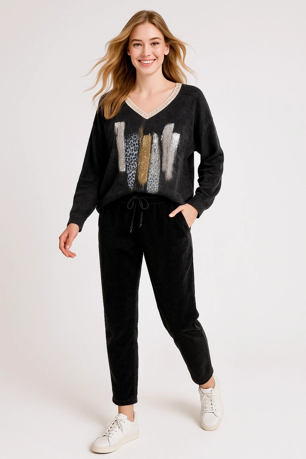 İtalyan V Yaka Kadife Takım - SİYAH