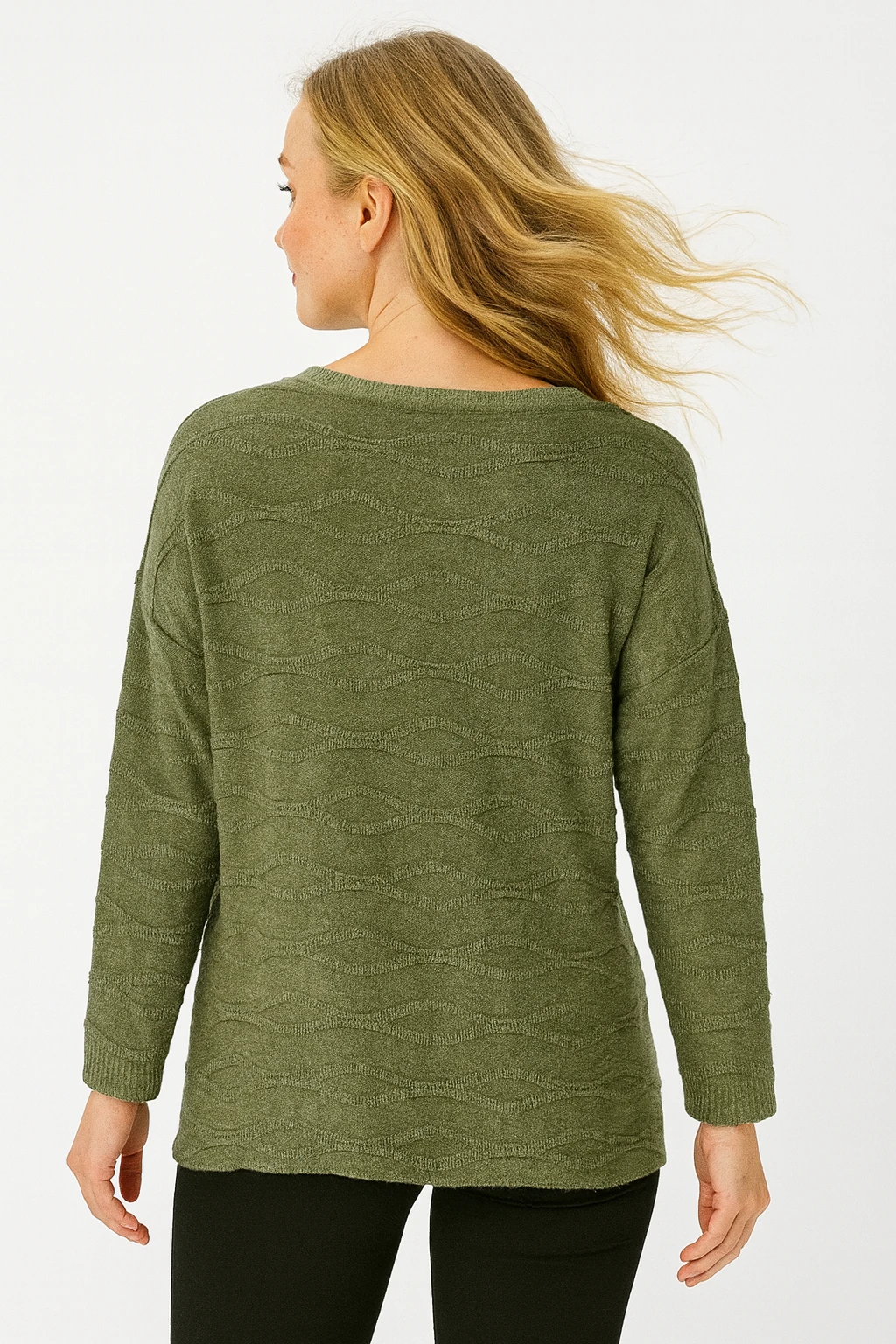 İtalyan Baskılı Triko Bluz - HAKİ