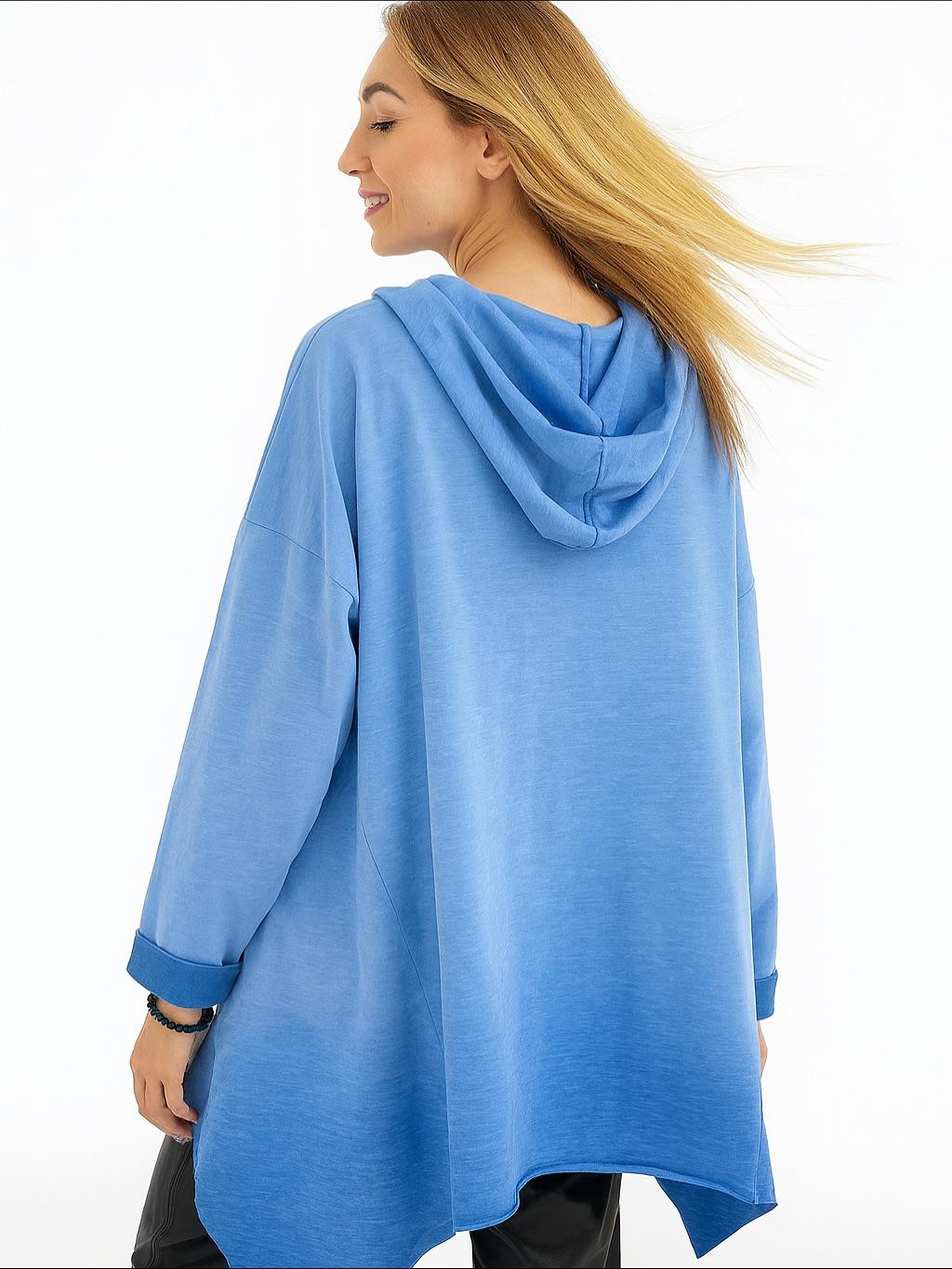 İtalyan Yazı Detaylı Nubuk Bluz - MAVİ