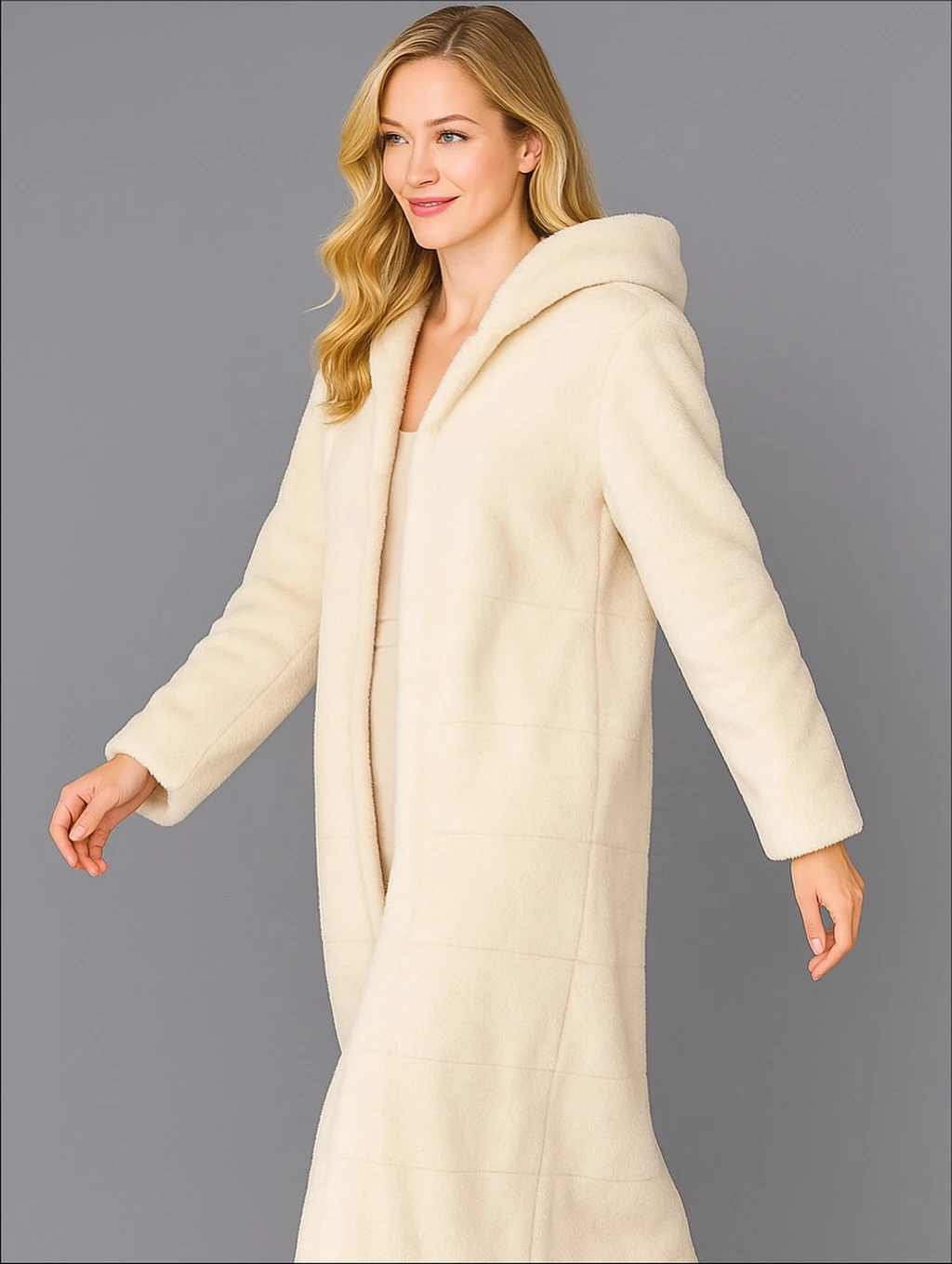 İtalyan Kapüşonlu Kürk - BEYAZ