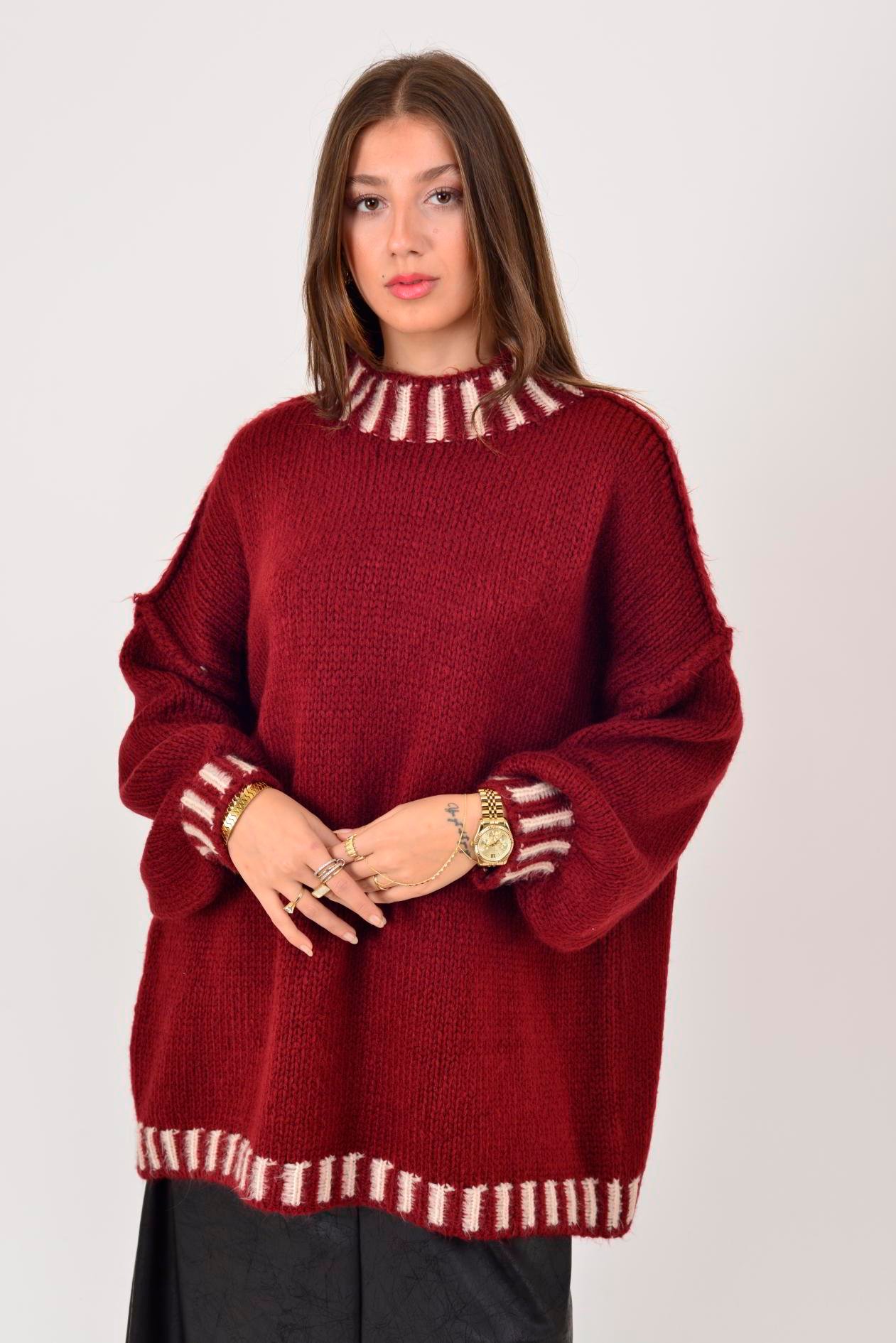 İtalyan Balıkçı Yaka Kazak - BORDO