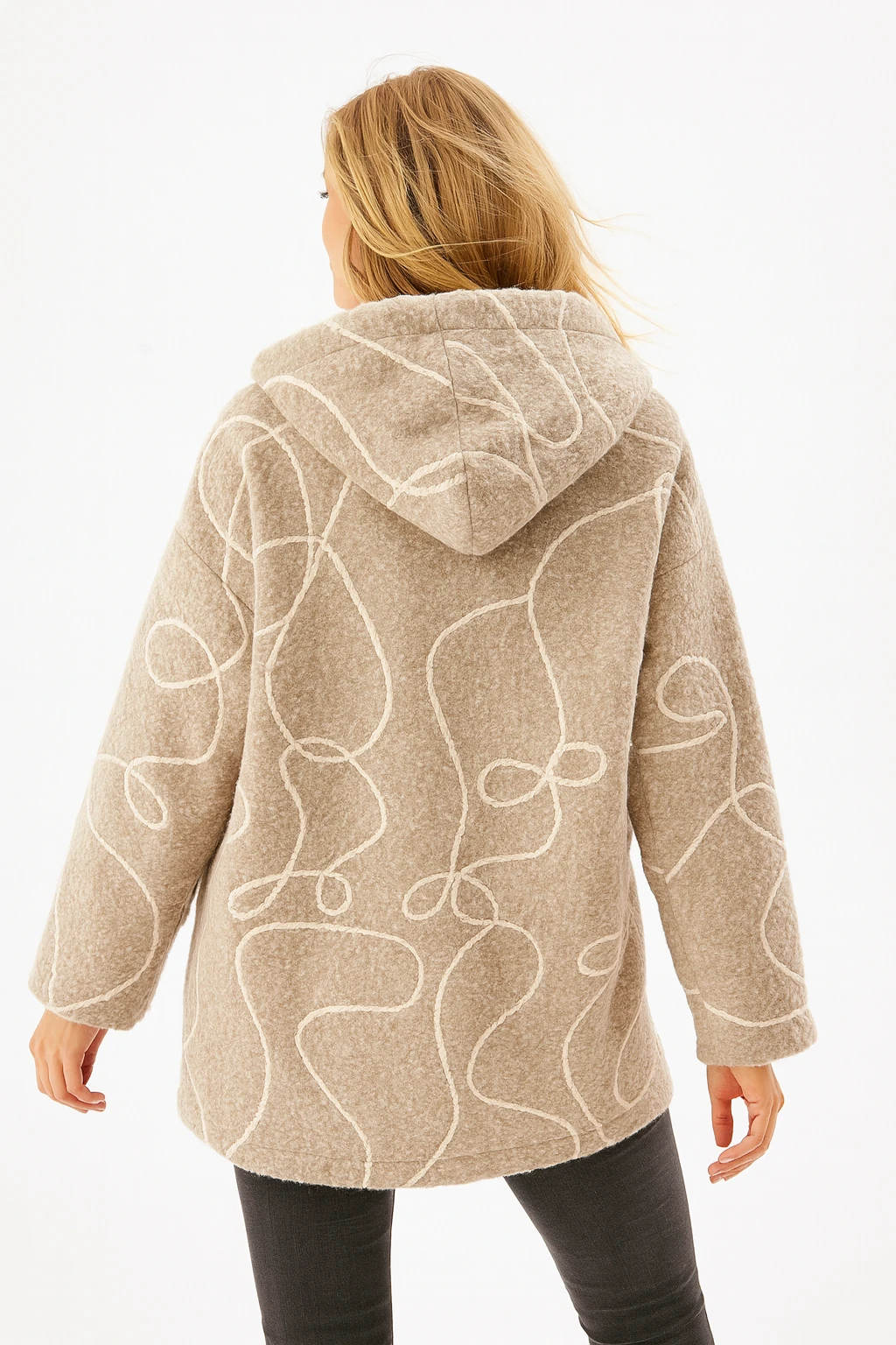 İtalyan Kapüşonlu Keçe Ceket - BEJ