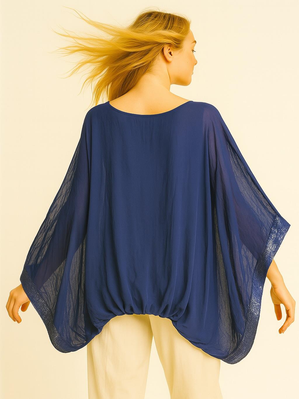 İtalyan İpek Bluz - SAKS MAVİ