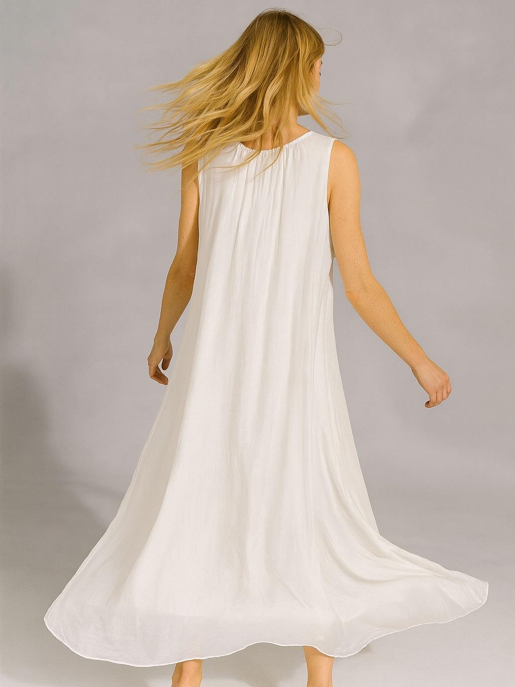 İtalyan İpek Elbise - BEYAZ