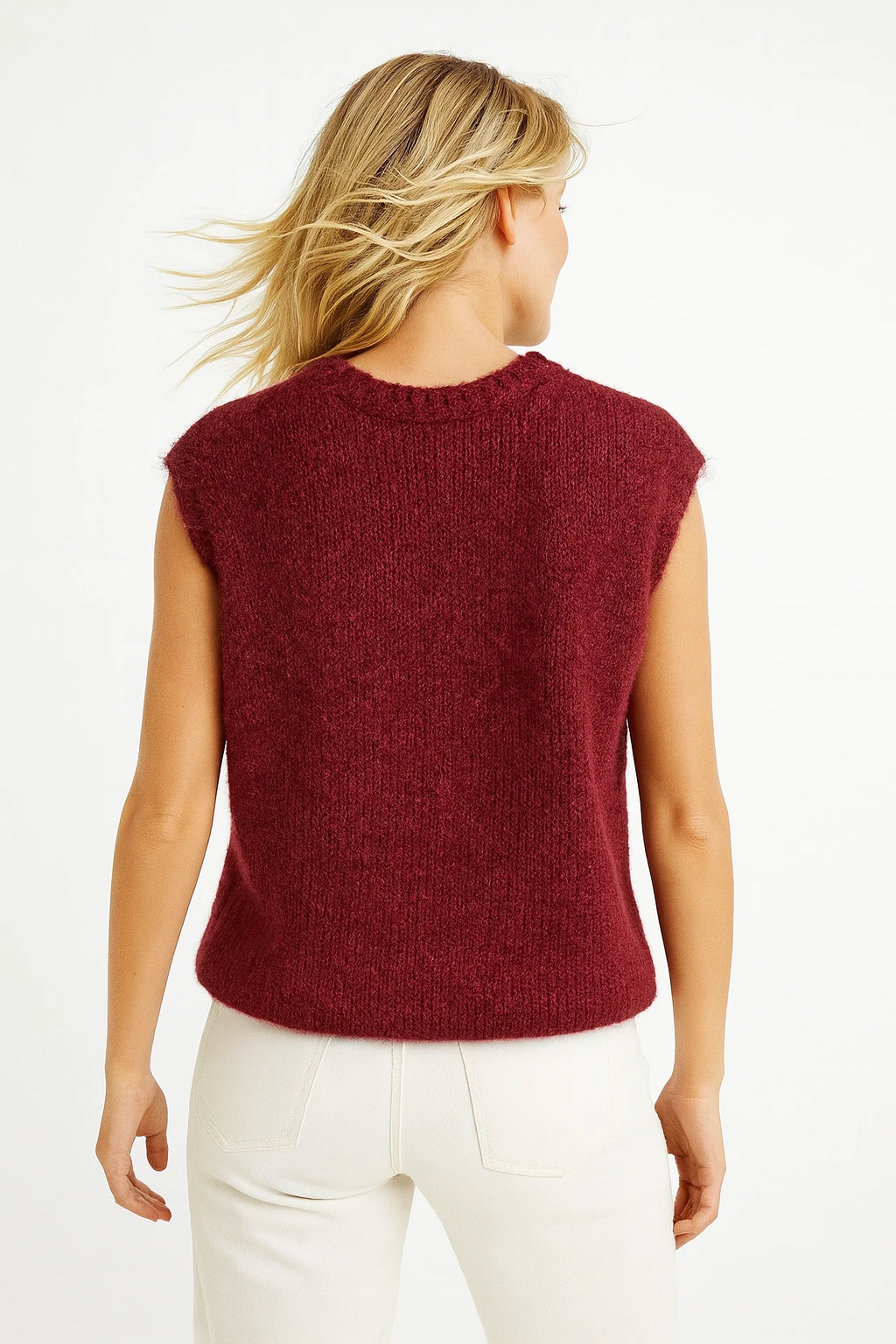 İtalyan Kolsuz Triko Süveter - BORDO