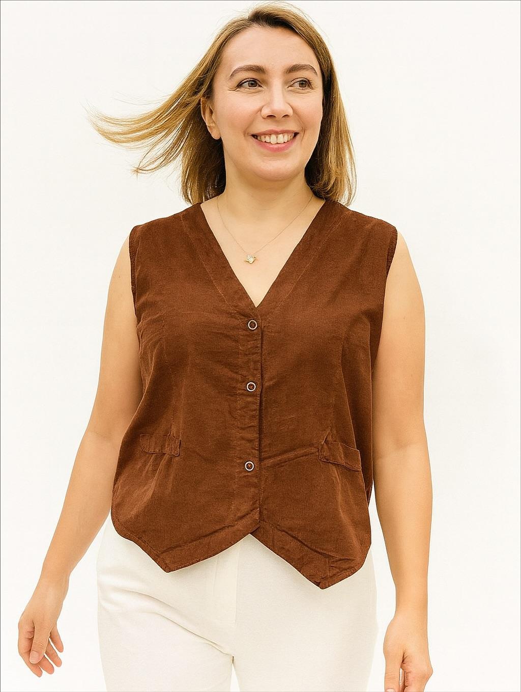 İtalyan Kadife Yelek - KOYU KAHVE