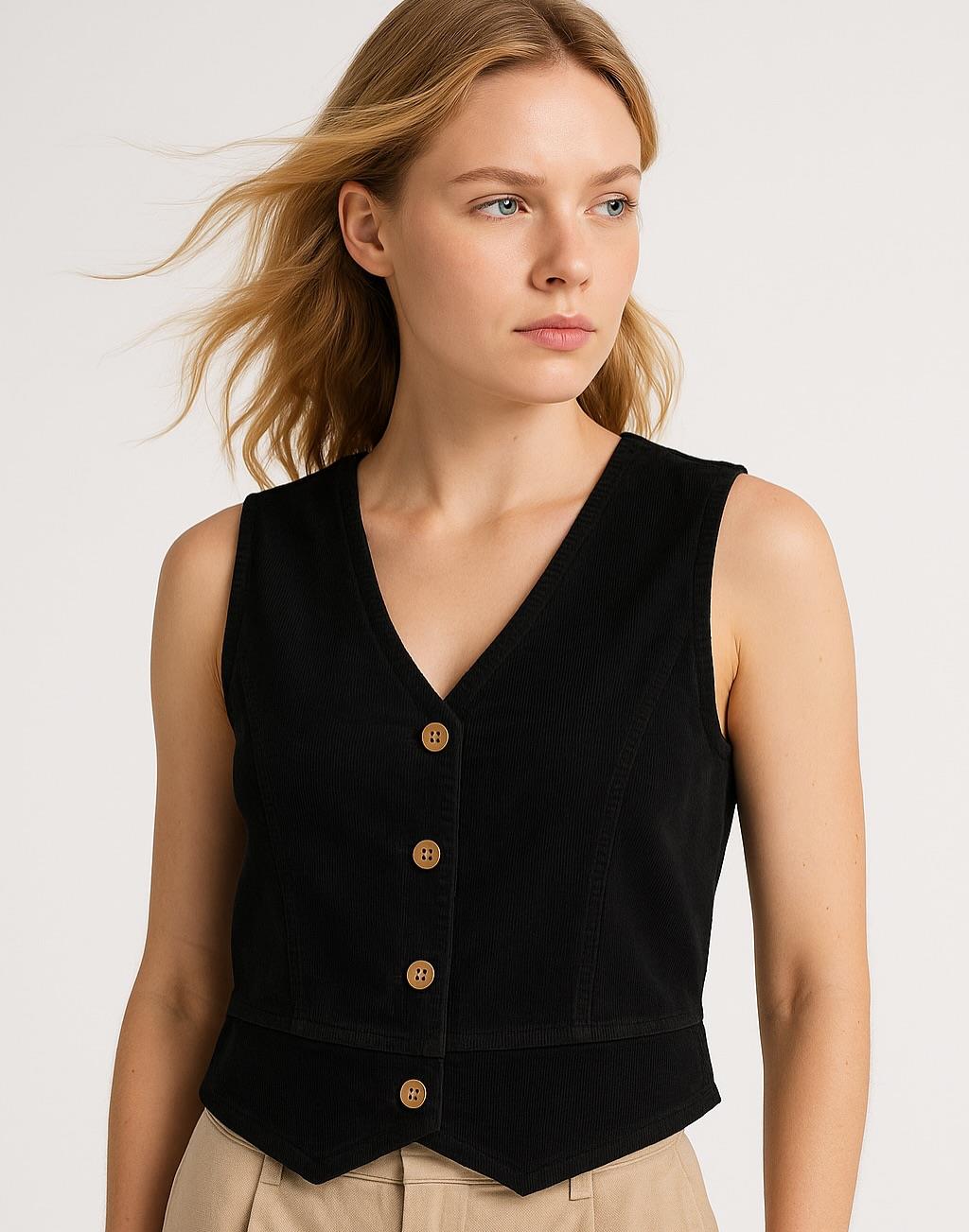 italyan Kısa Kadife Yelek - SİYAH