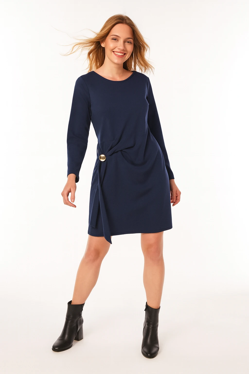 İtalyan Tasarım Saten Elbise - LACİVERT