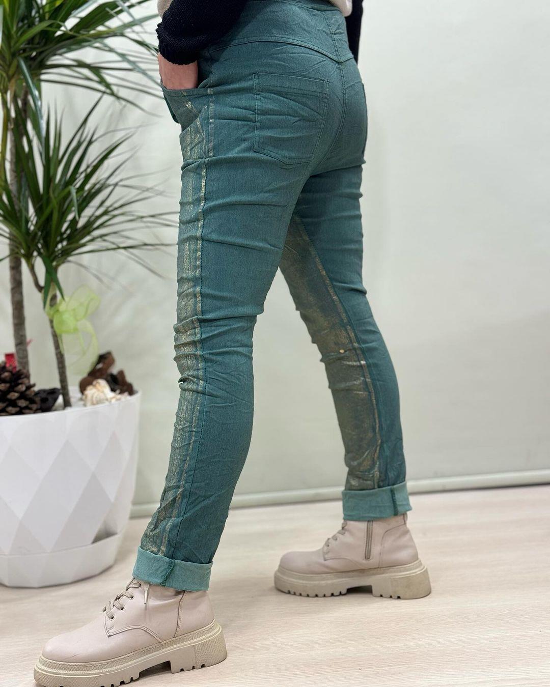 İtalyan Varak Baskılı Likralı Pantolon - SU YEŞİLİ